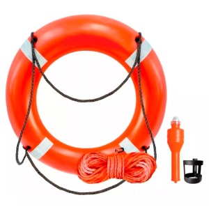 Aro salvavidas certificado NOM de 30” con rabiza Naranja y luz para aro salvavidas